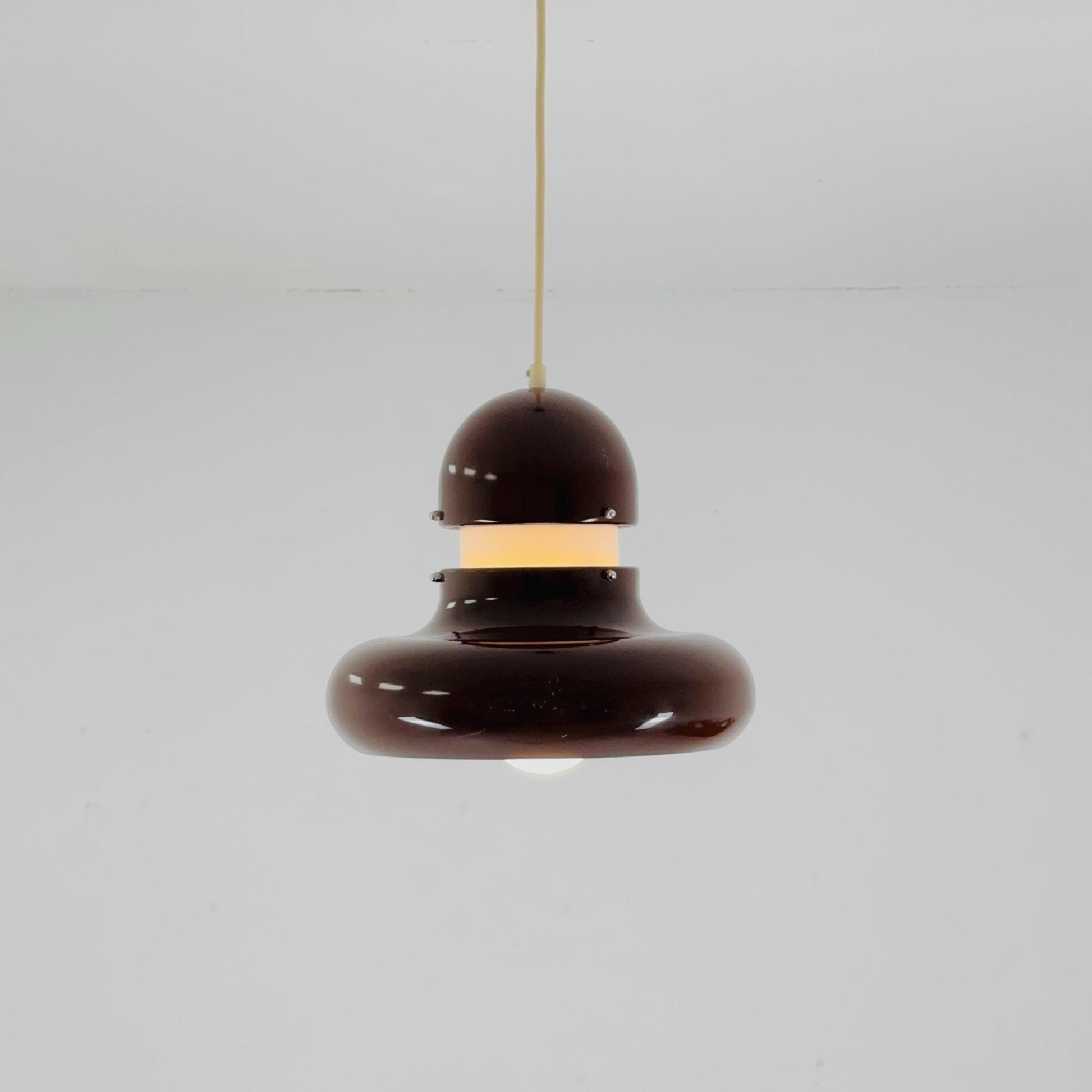 Mid century brown chrome UFO hanging lamp by Hillebrand Lighting, 1970s Germany