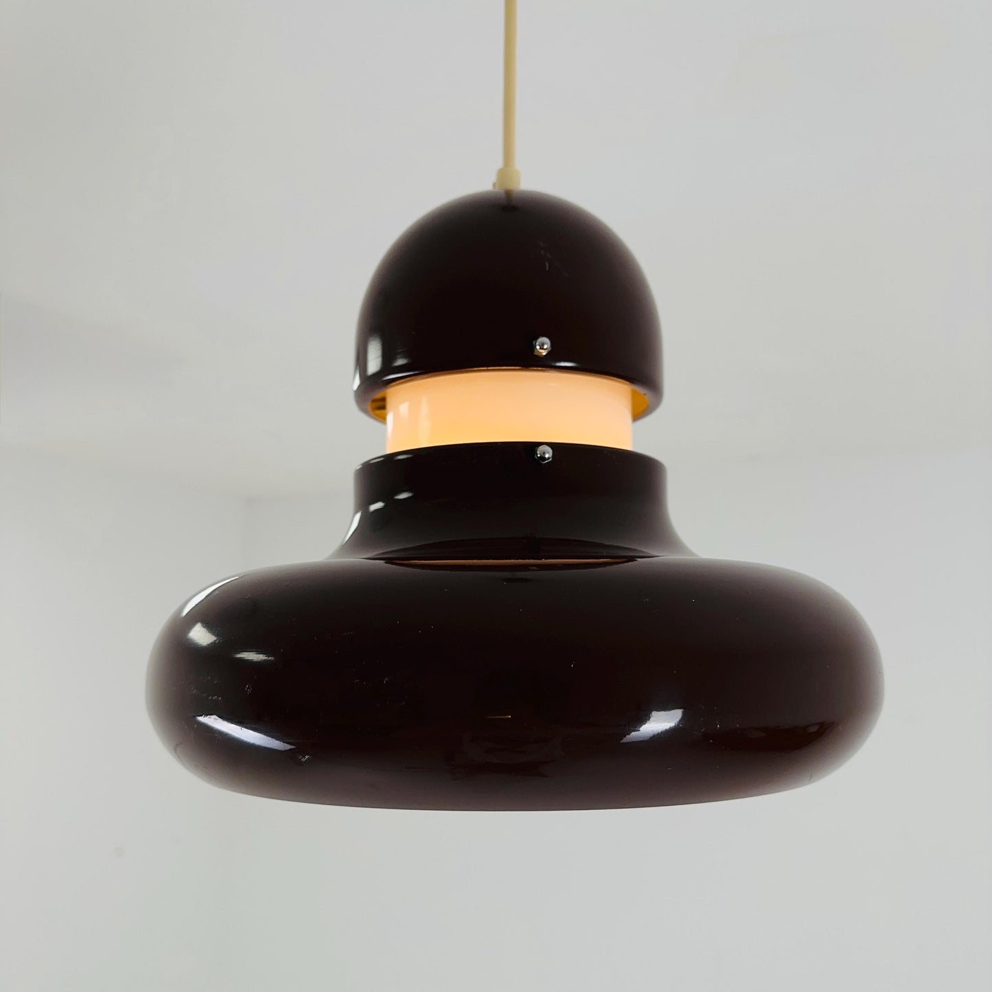 Mid century brown chrome UFO hanging lamp by Hillebrand Lighting, 1970s Germany
