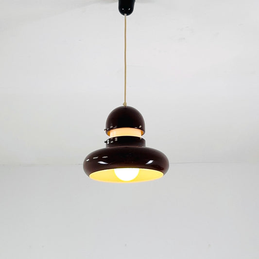 Mid century brown chrome UFO hanging lamp by Hillebrand Lighting, 1970s Germany