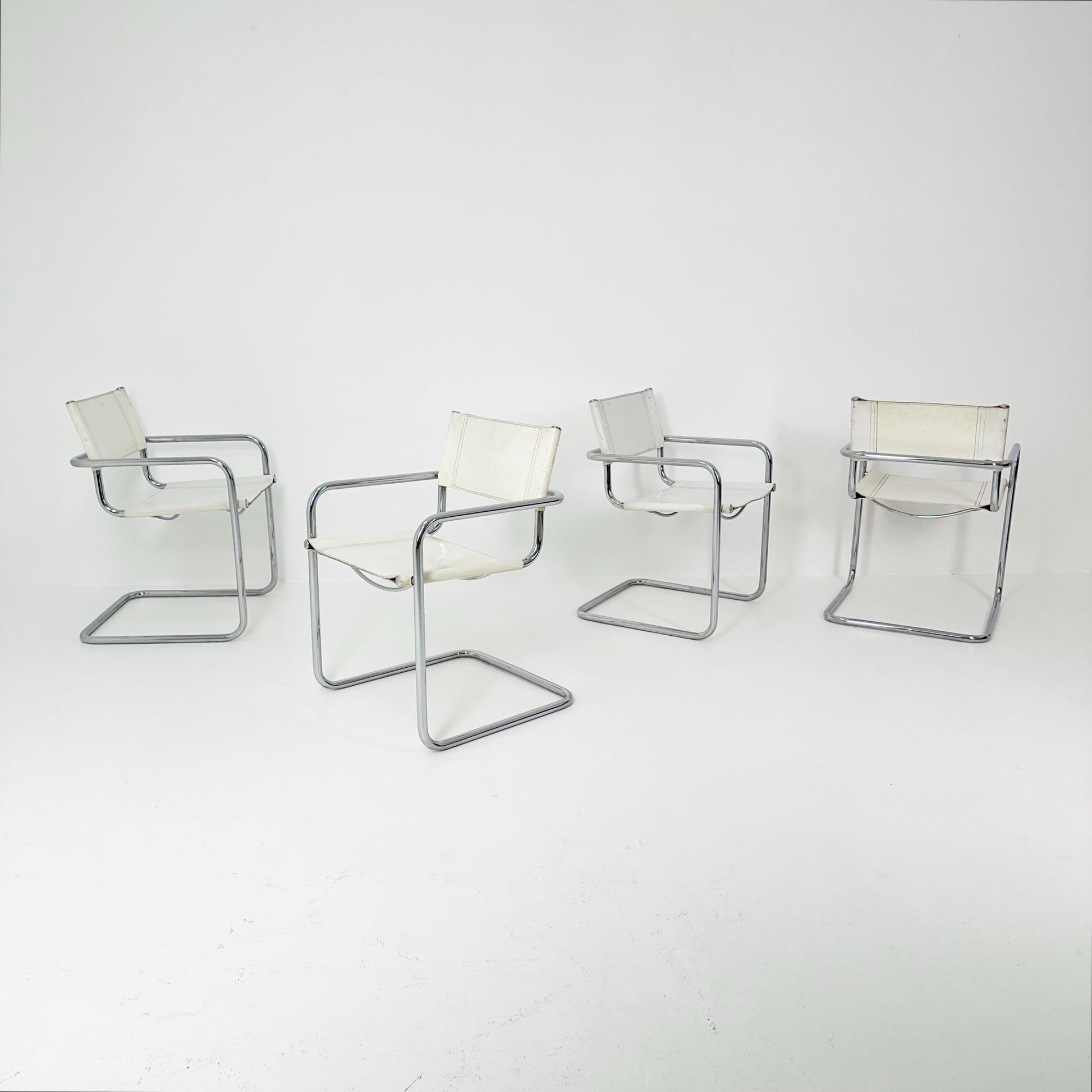 Set of 4 Centro Studi white arm chairs by Mart Stam & Marcel Breuer for Fasem italy, 1980s