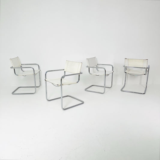 Set of 4 Centro Studi white arm chairs by Mart Stam & Marcel Breuer for Fasem italy, 1980s