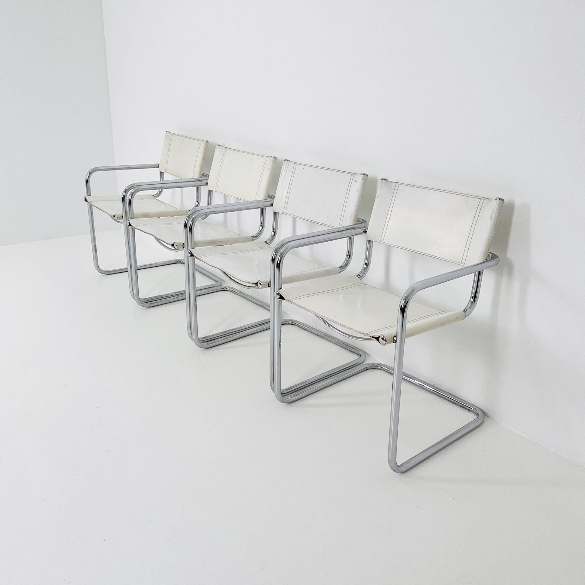Set of 4 Centro Studi white arm chairs by Mart Stam & Marcel Breuer for Fasem italy, 1980s