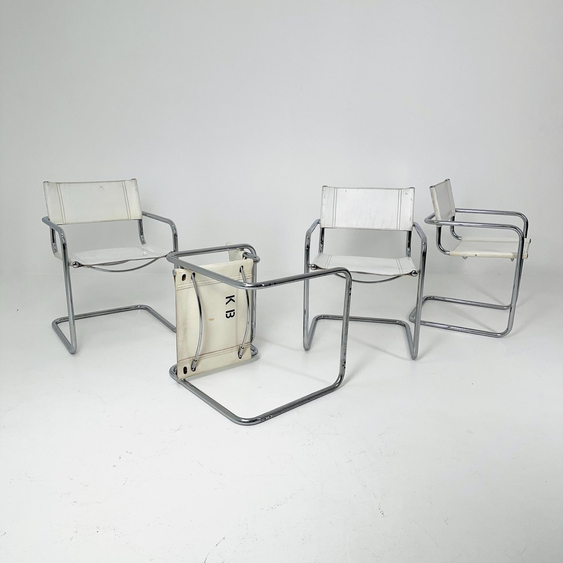Set of 4 Centro Studi white arm chairs by Mart Stam & Marcel Breuer for Fasem italy, 1980s