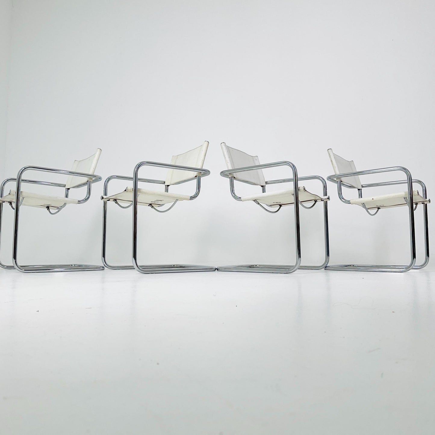 Set of 4 Centro Studi white arm chairs by Mart Stam & Marcel Breuer for Fasem italy, 1980s