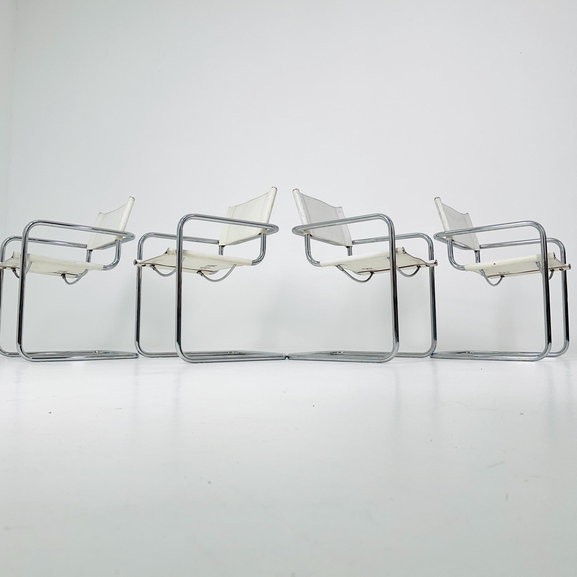 Set of 4 Centro Studi white arm chairs by Mart Stam & Marcel Breuer for Fasem italy, 1980s