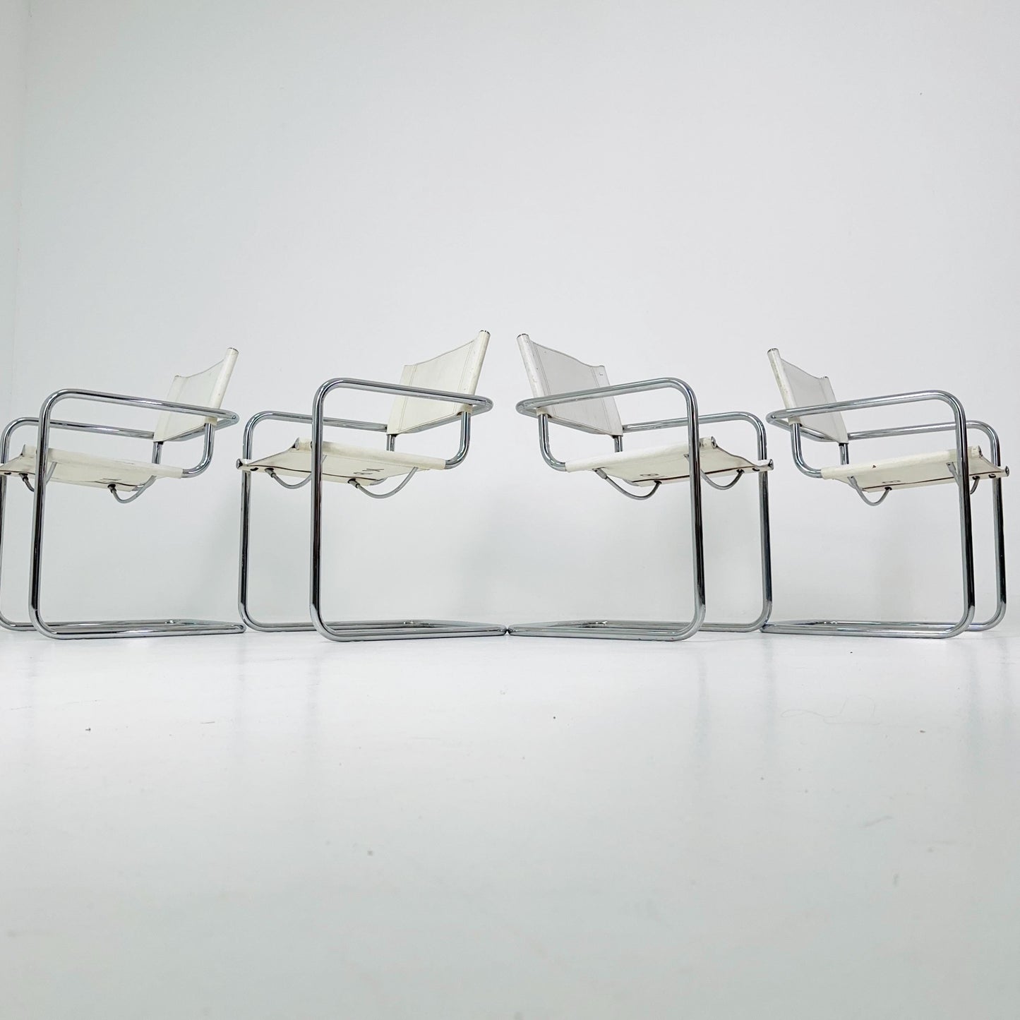 Set of 4 Centro Studi white arm chairs by Mart Stam & Marcel Breuer for Fasem italy, 1980s