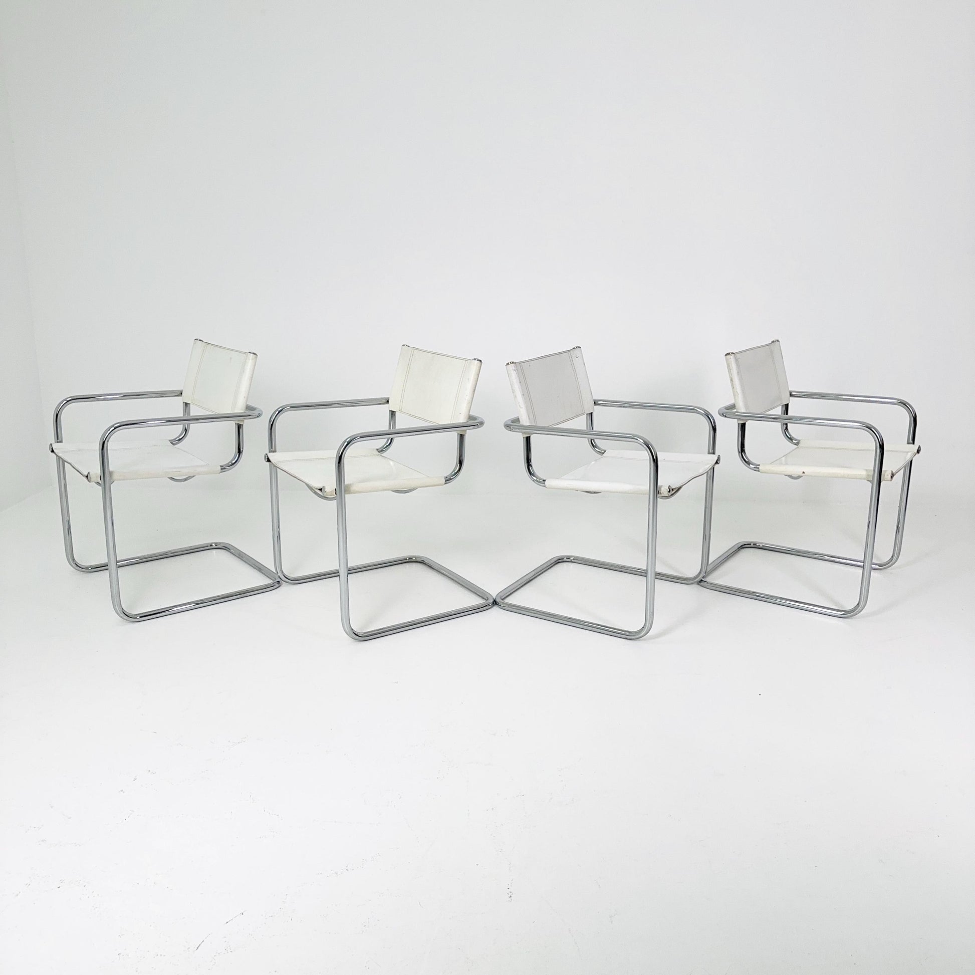 Set of 4 Centro Studi white arm chairs by Mart Stam & Marcel Breuer for Fasem italy, 1980s