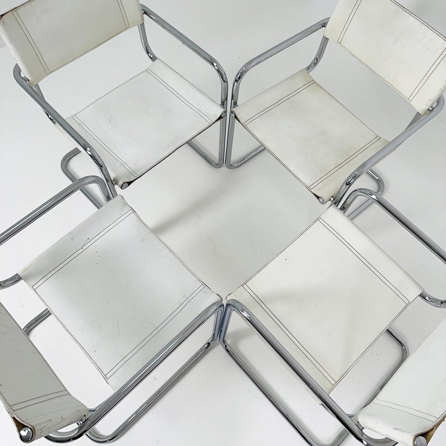 Set of 4 Centro Studi white arm chairs by Mart Stam & Marcel Breuer for Fasem italy, 1980s