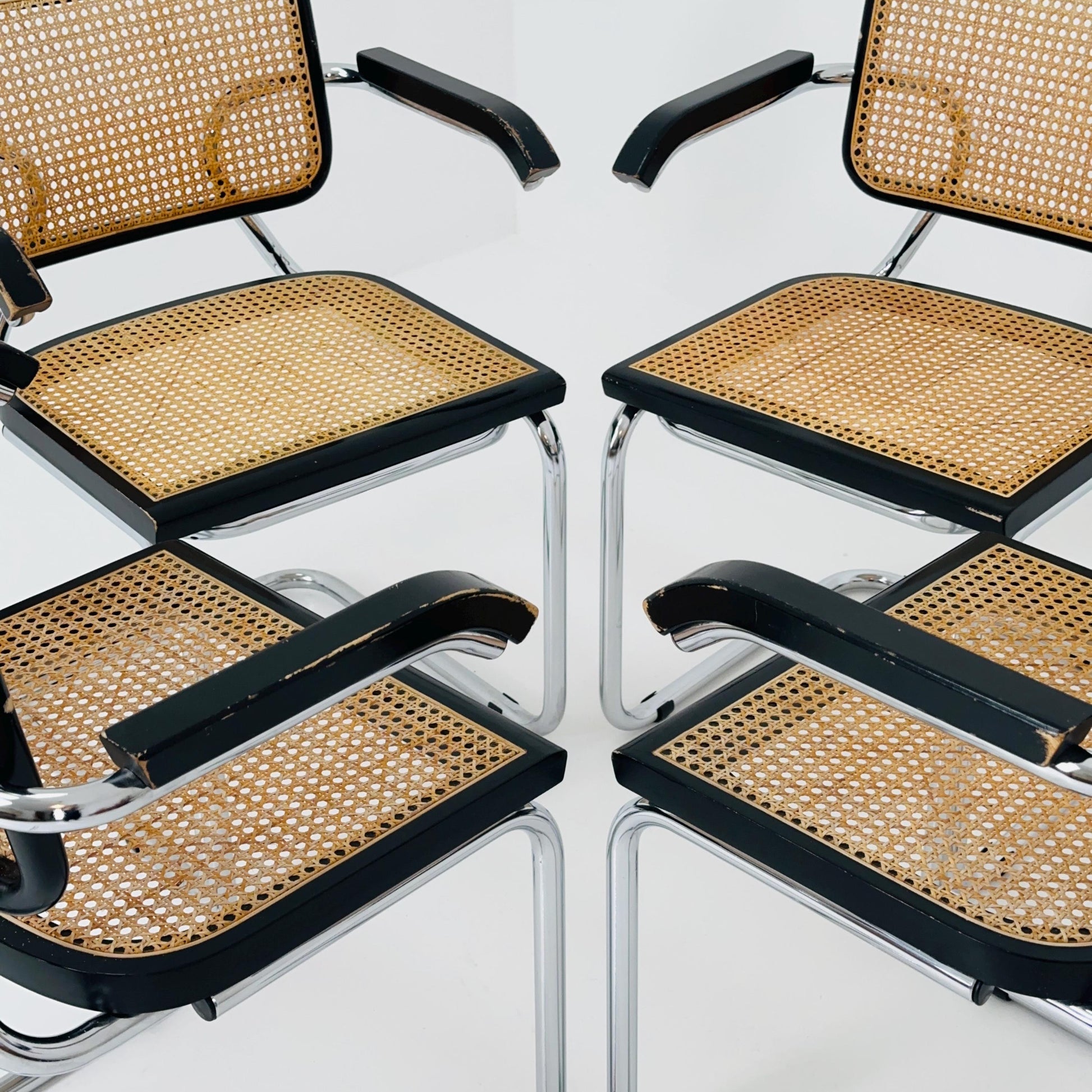 Set of 4 Mid Century s64 Cantilever Cesca Chair by Marcel Breuer / Bauhaus Design / 1980s Italy