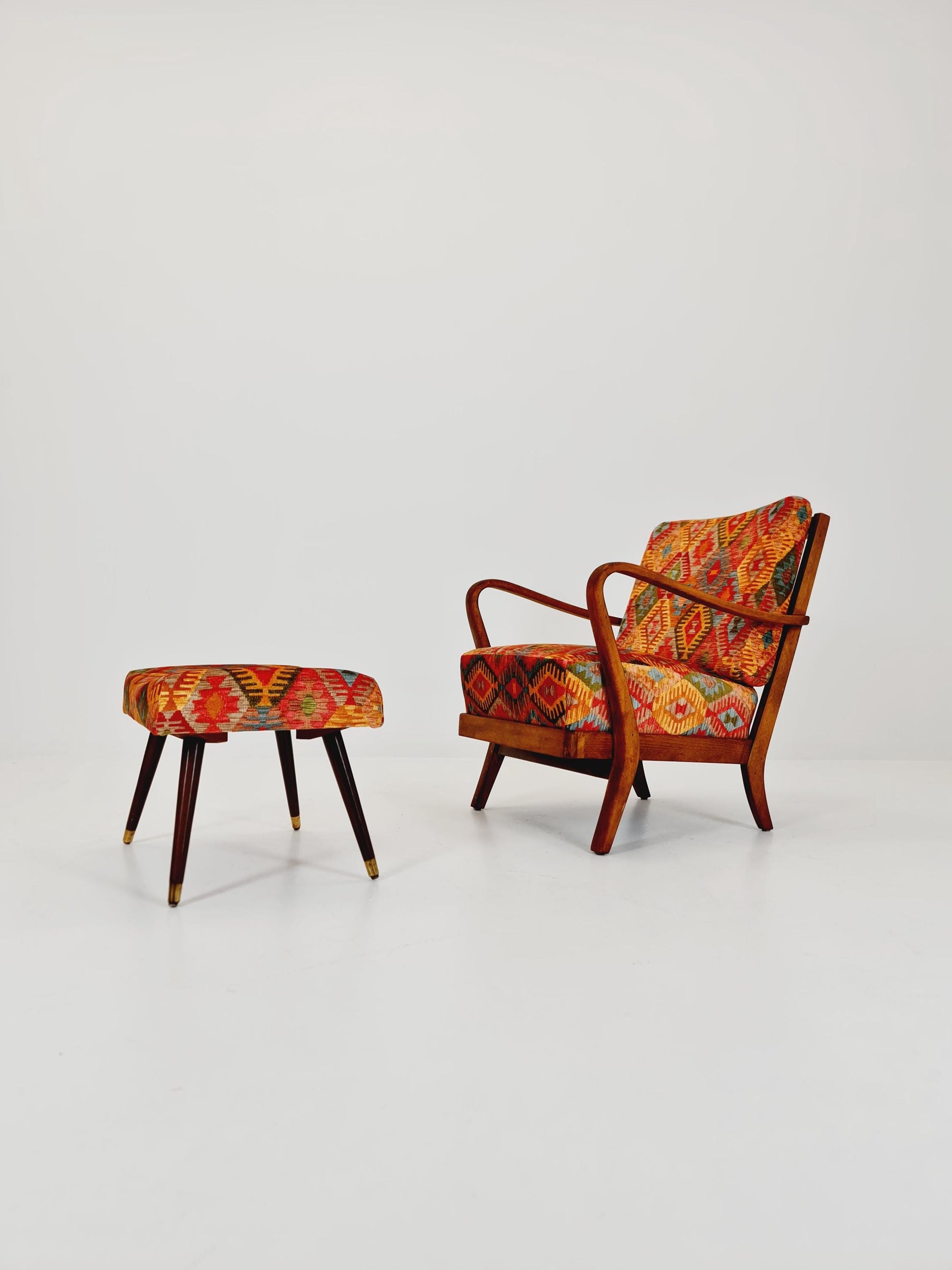 Rare Midcentury German club lounge chair, with ottoman 1940s