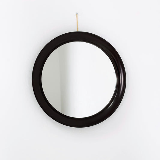 Mid-Century Space Age Red Round Wall Mirror | Italy 1980s