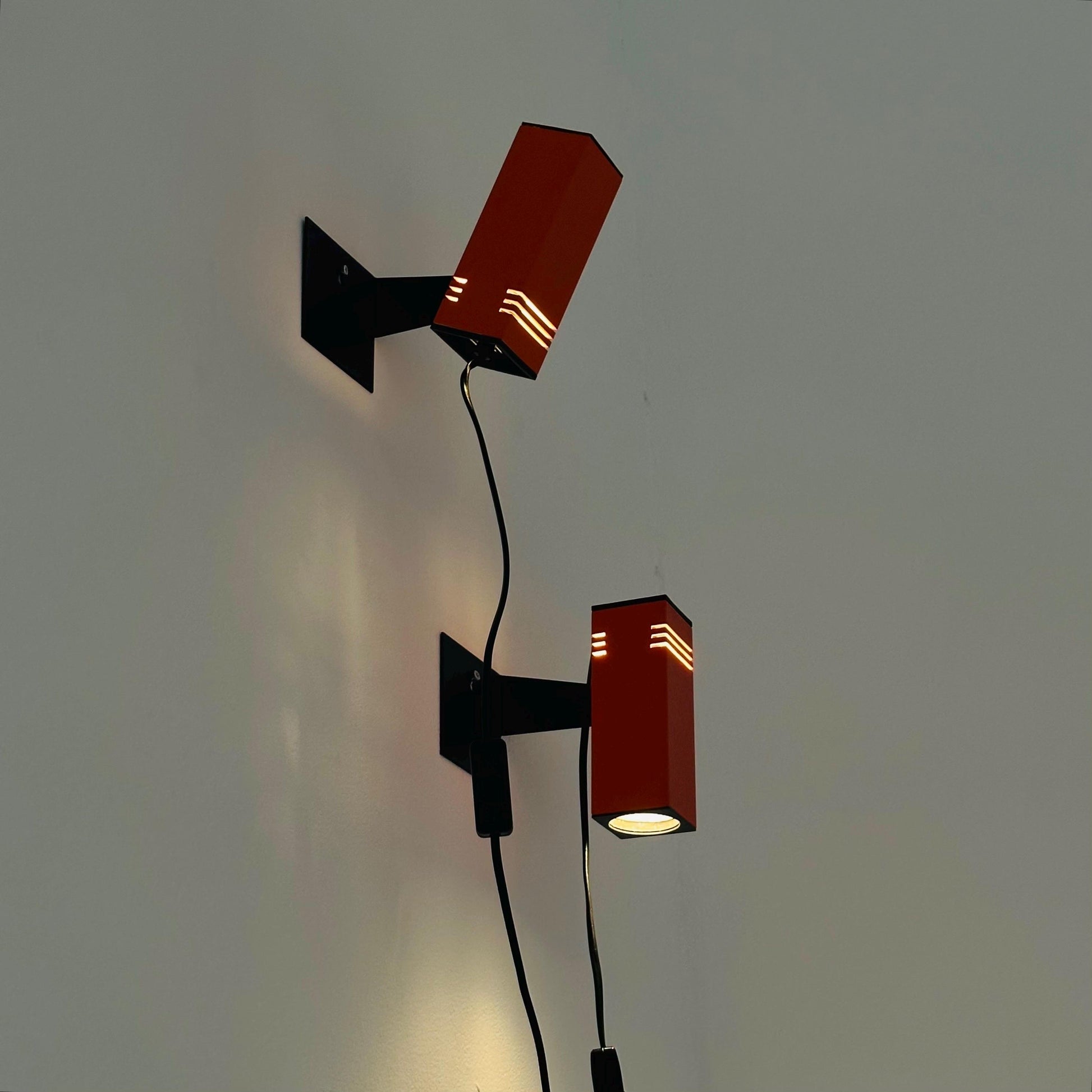 set of 2 mid century Spaceage orange and Black Metal Wall Lamp from Brilliant-Leuchten, 1970s Germany
