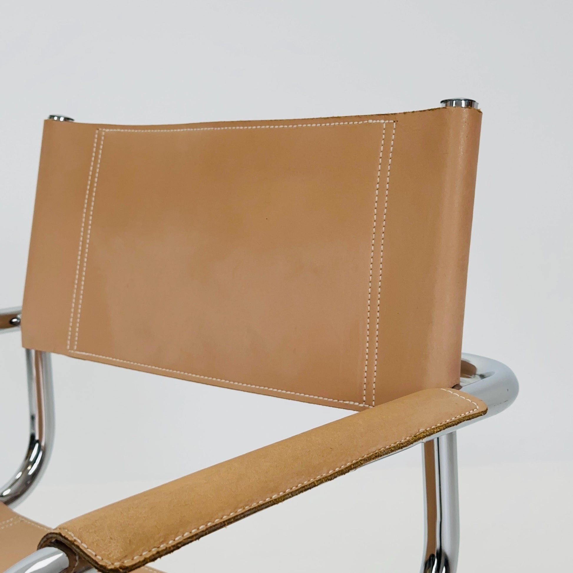 Mid-Century Bauhaus Tan leatheer Armchair by Centro Studio Italy, 1980s