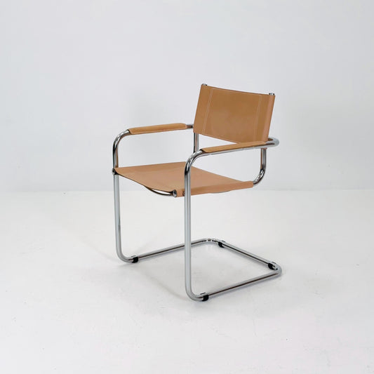 Mid-Century Bauhaus Tan leatheer Armchair by Centro Studio Italy, 1980s