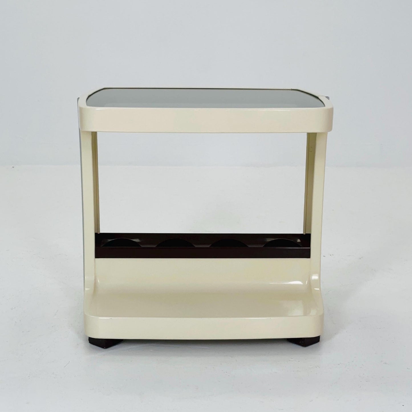 Space age mid century White & Brown Plastic Bar -Side Table by Marc Held, with Smoked Glass Top 1970s