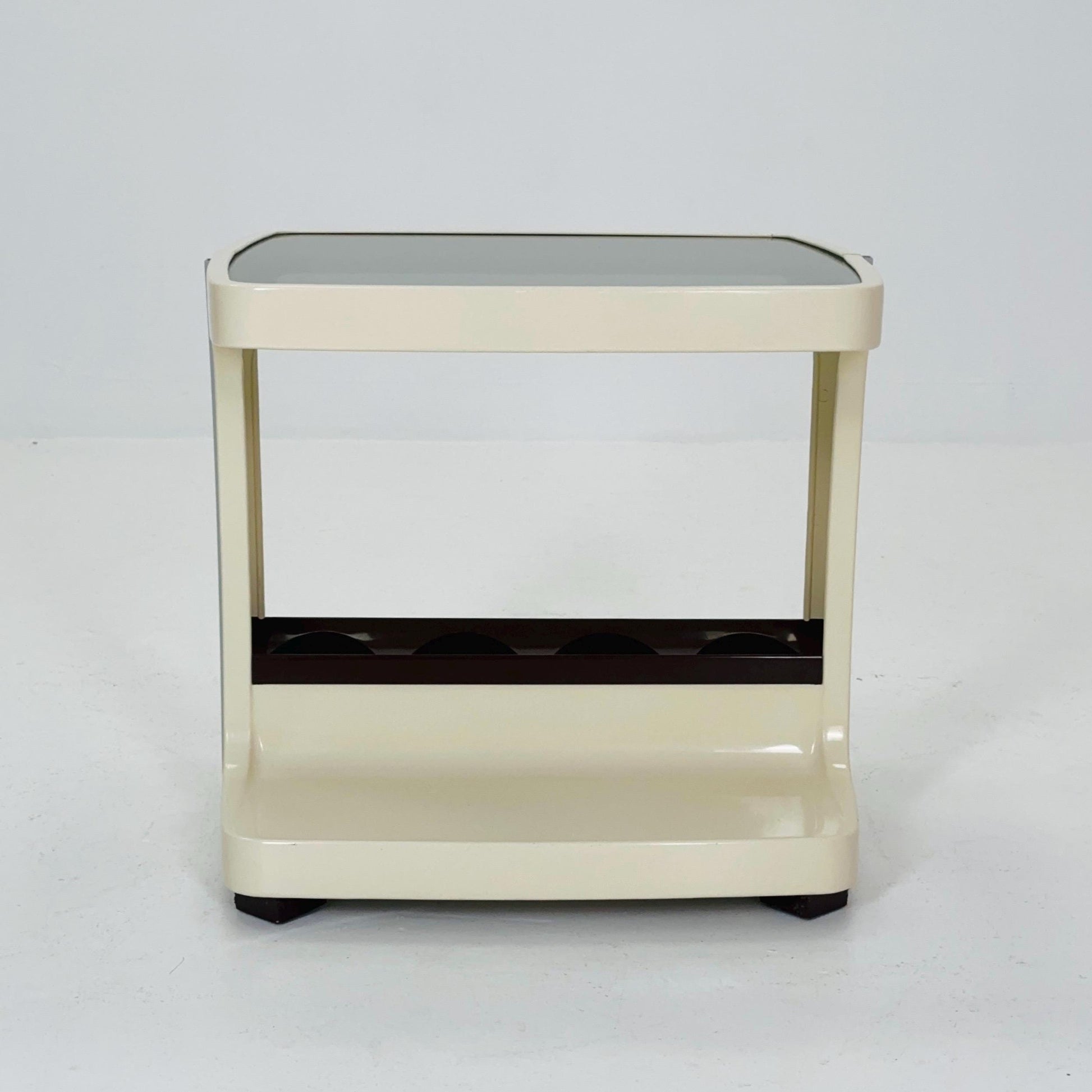 Space age mid century White & Brown Plastic Bar -Side Table by Marc Held, with Smoked Glass Top 1970s