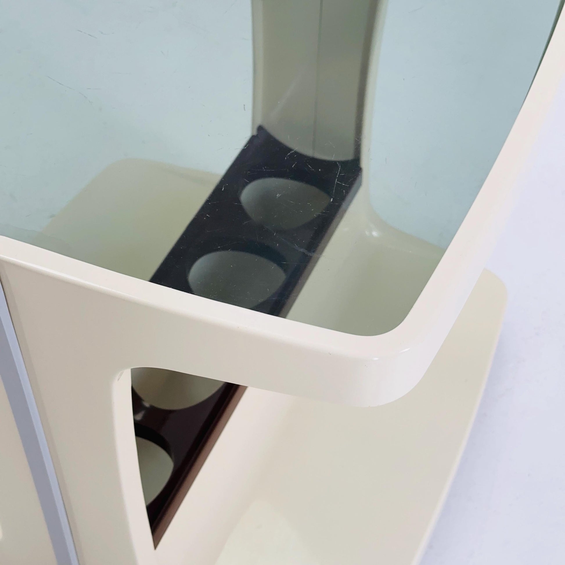 Space age mid century White & Brown Plastic Bar -Side Table by Marc Held, with Smoked Glass Top 1970s