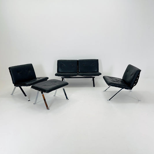 Set of 4 items Mid century leather lounge Euro lounge chairs by Hans Eichenberger for Girsberger - 1960s Switzerland