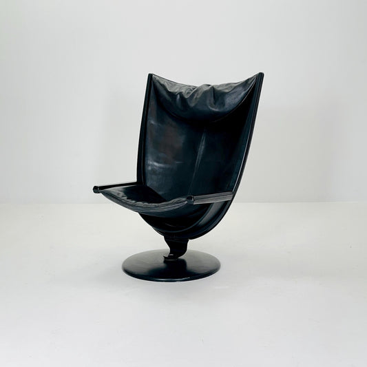 mid century modern black leather lounge chair by Ingmar Relling for Westnofa, 1980s Norway