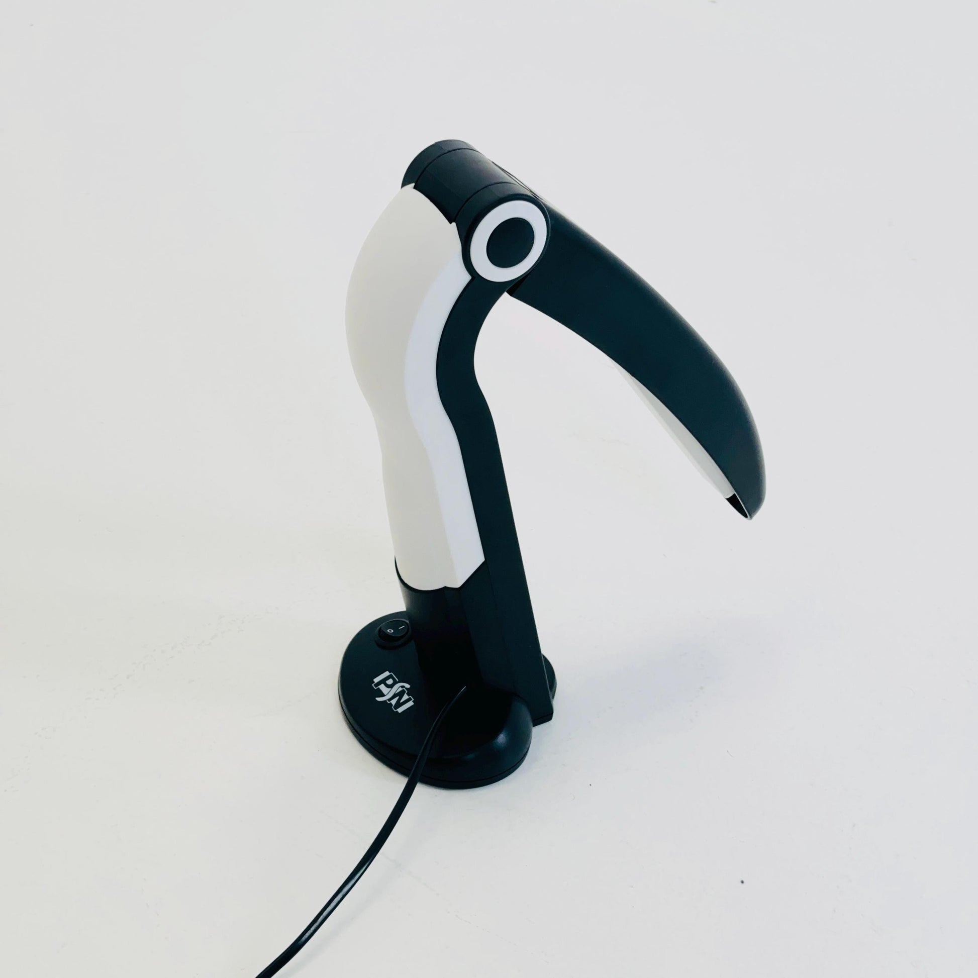 Mid century Spaceage H.T. Huang Toucan Lamp Table Black White version by Huanglite 1980s