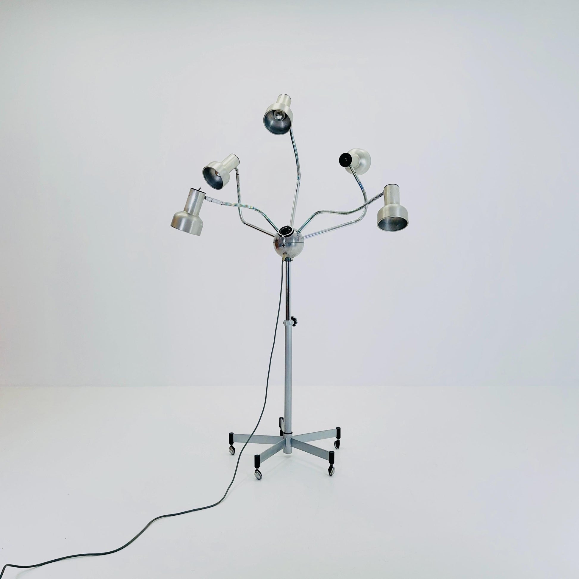 Mid-Century Octopus Industrial Chrome Adjustable Five-Arm Floor Lamp | Space Age 1960s England