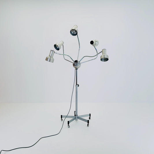 Mid-Century Octopus Industrial Chrome Adjustable Five-Arm Floor Lamp | Space Age 1960s England