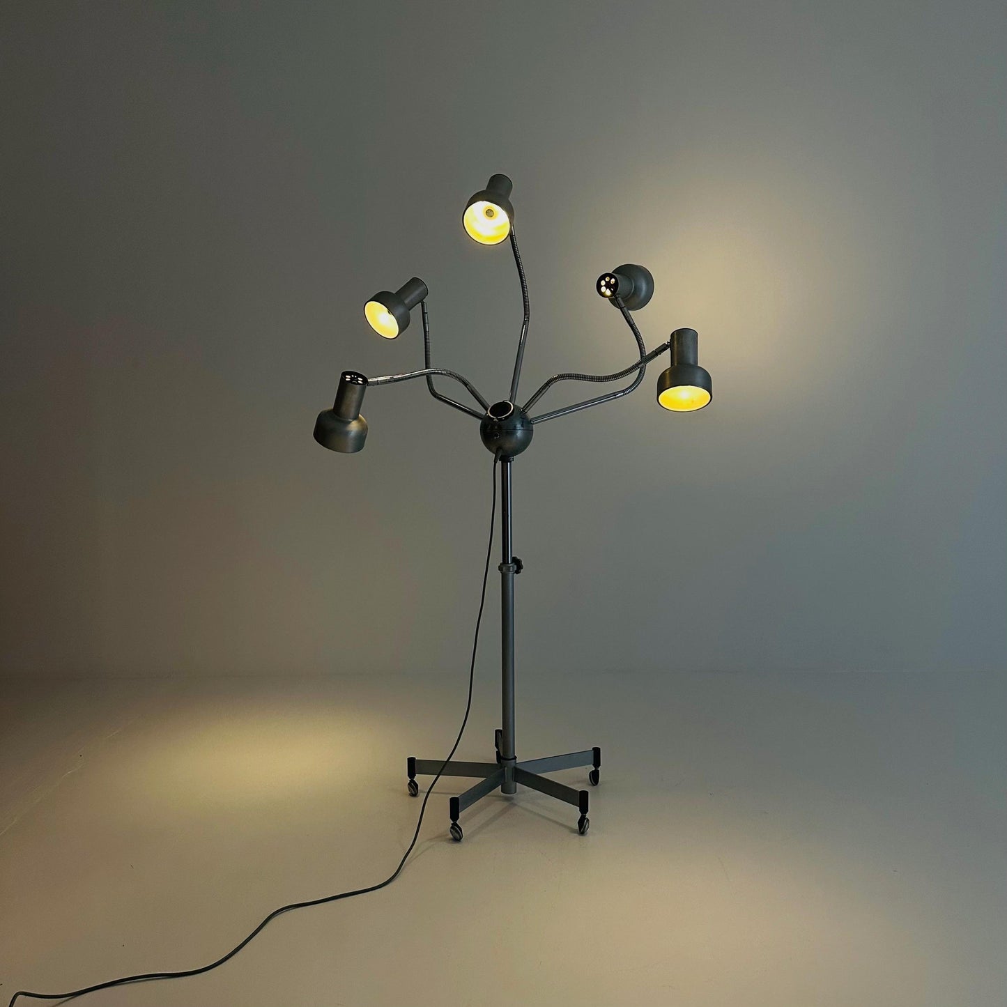 Mid-Century Octopus Industrial Chrome Adjustable Five-Arm Floor Lamp | Space Age 1960s England