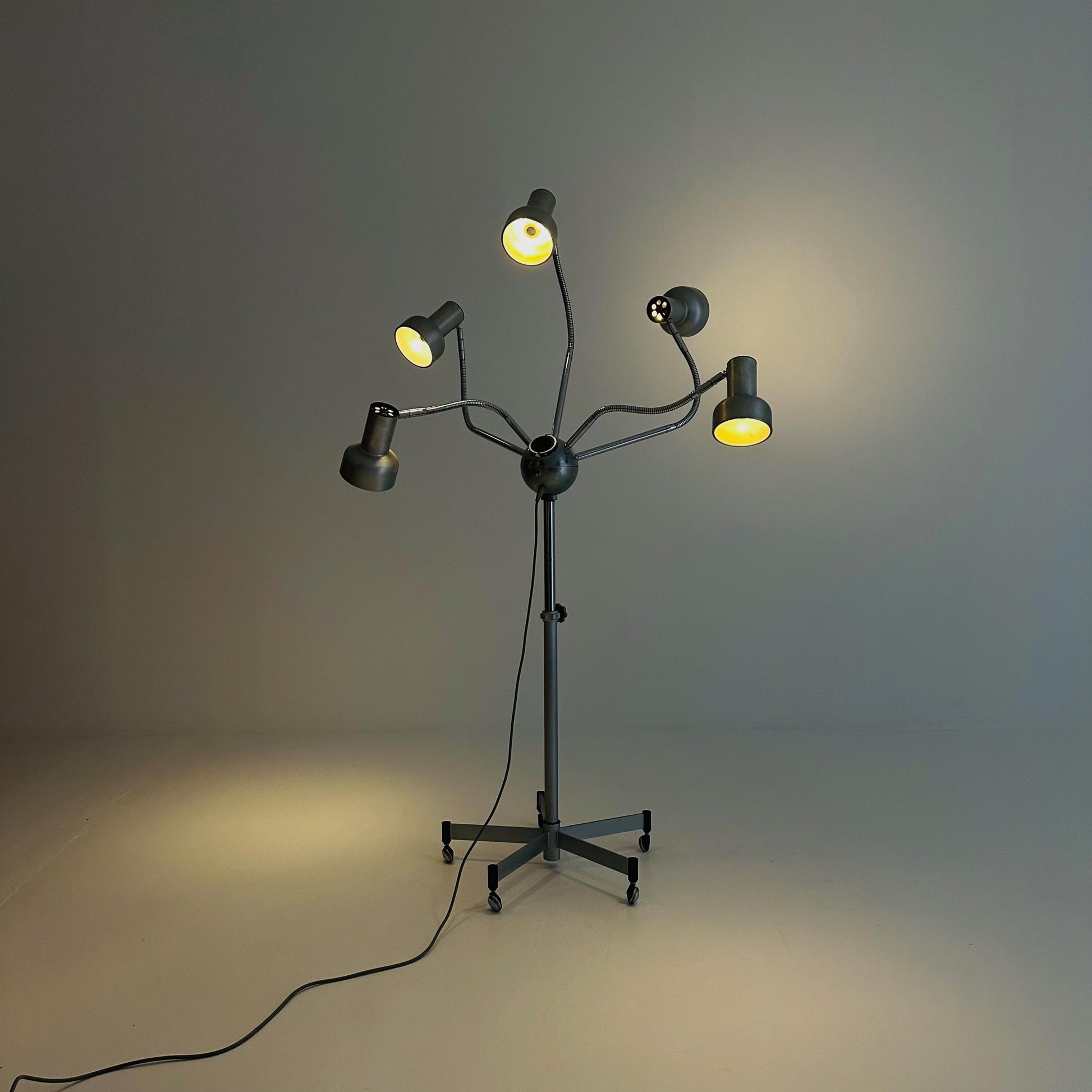 Mid-Century Octopus Industrial Chrome Adjustable Five-Arm Floor Lamp | Space Age 1960s England