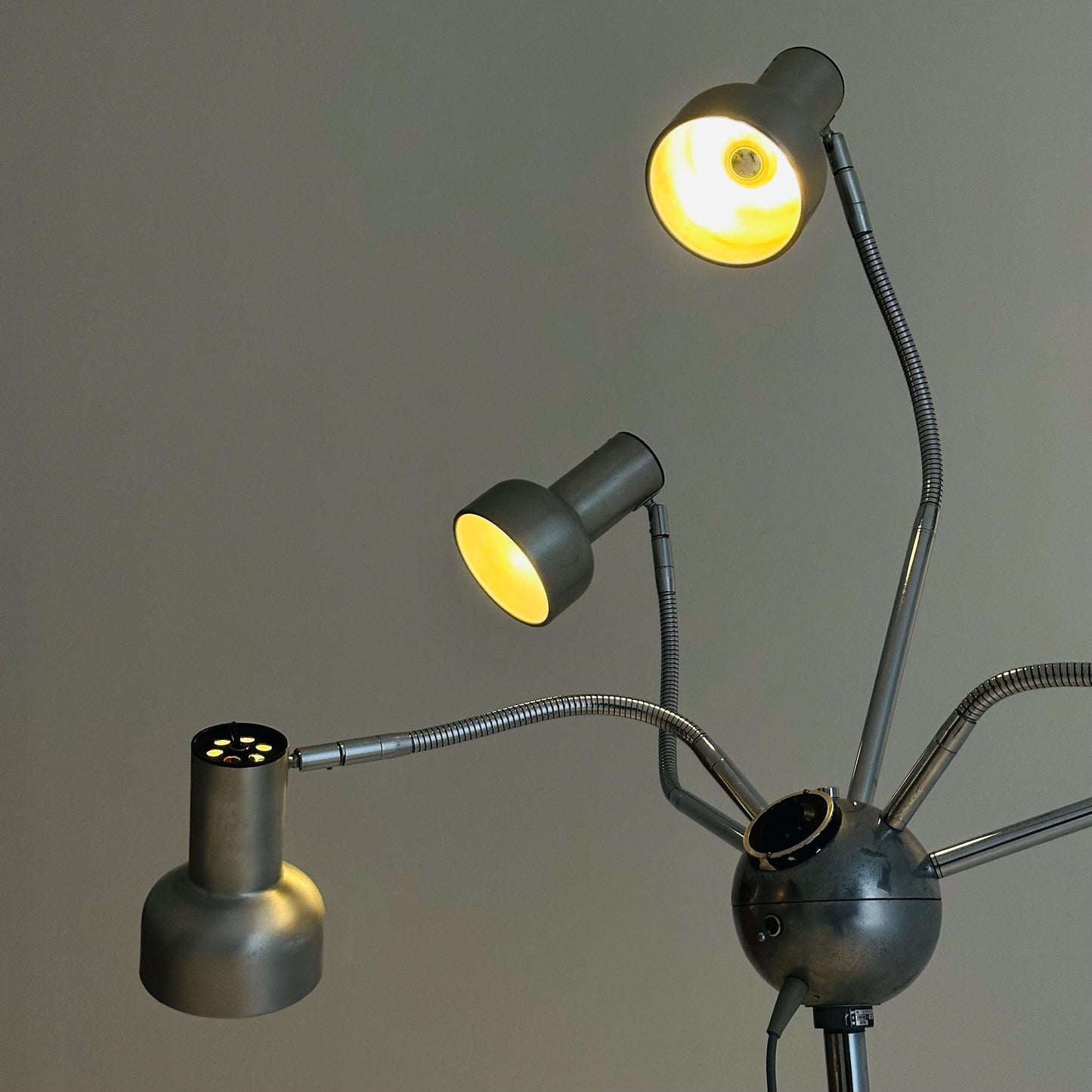 Mid-Century Octopus Industrial Chrome Adjustable Five-Arm Floor Lamp | Space Age 1960s England