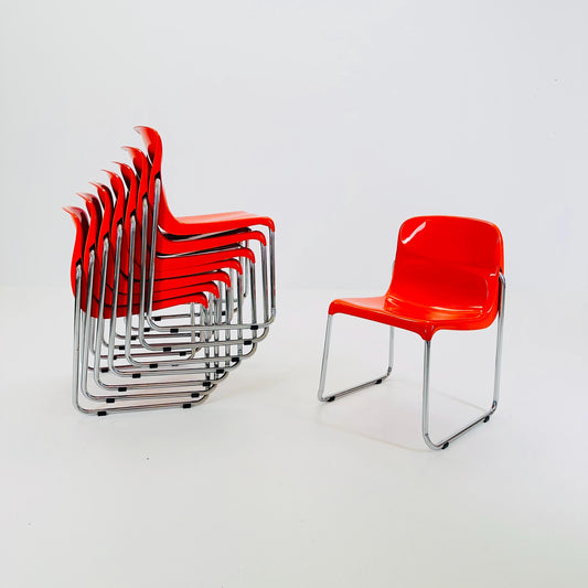Set of 8 Mid Century Space Age Orange Chair by EKA Möbel, Germany 1970s