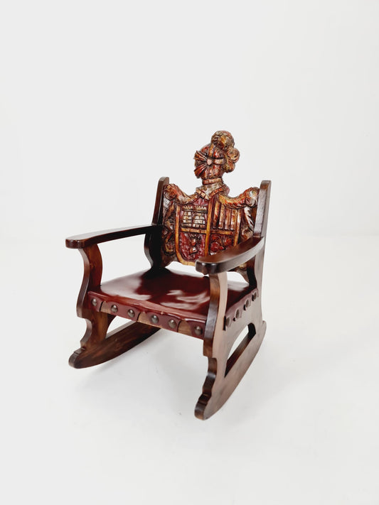Antique Spanish solid Wood Rocking armchair hand -Carved , 1900s