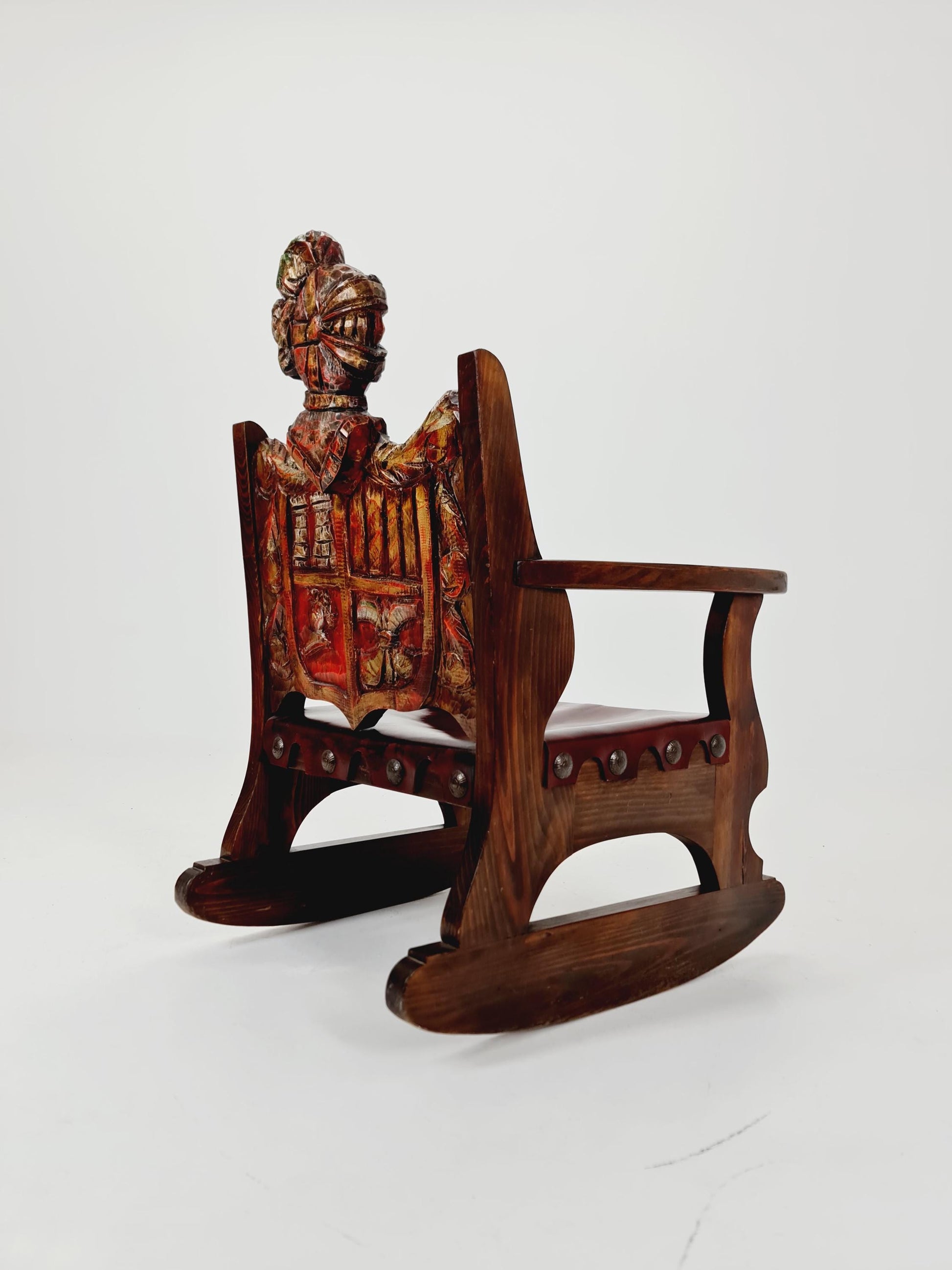 Antique Spanish solid Wood Rocking armchair hand -Carved , 1900s