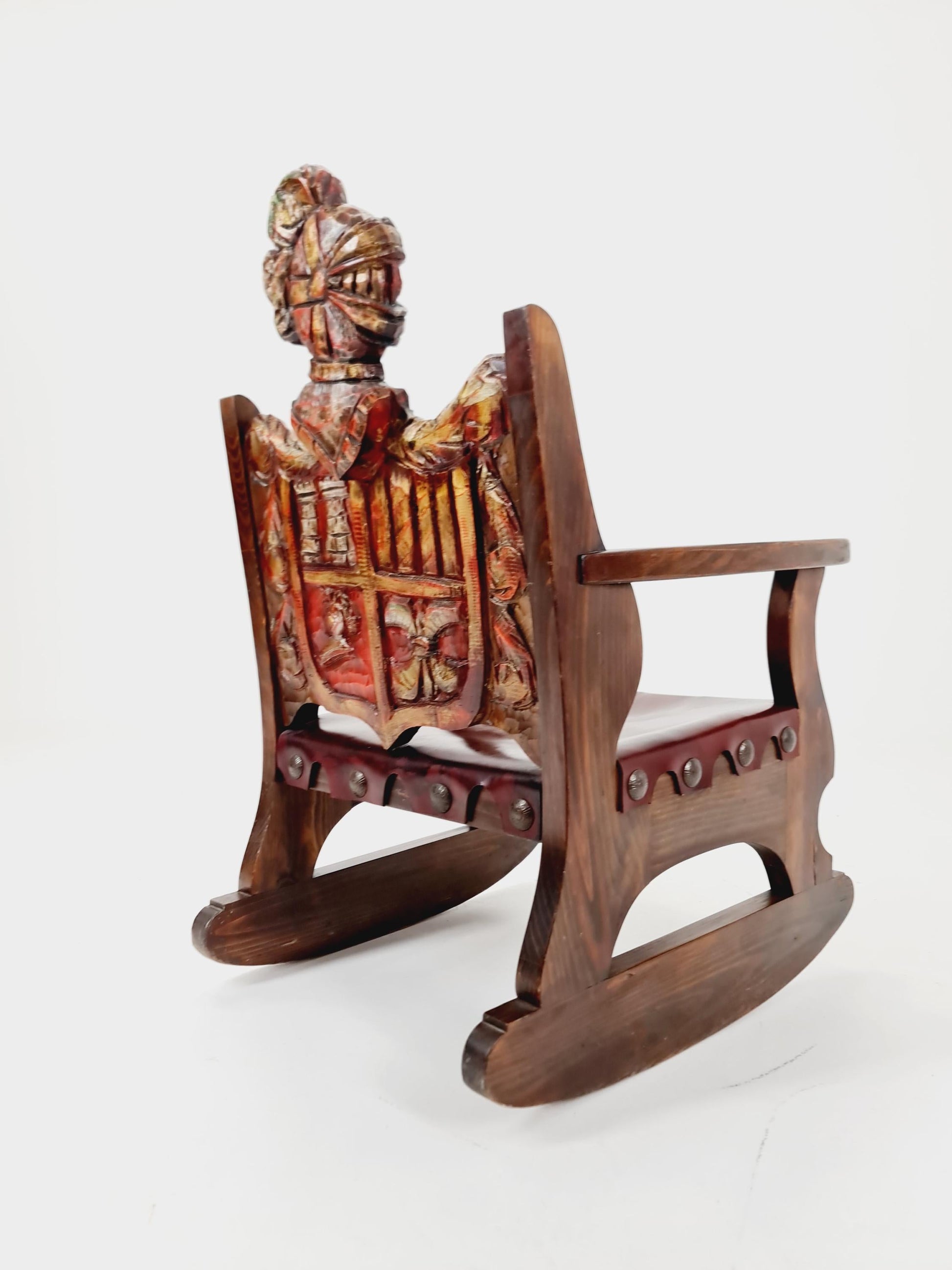 Antique Spanish solid Wood Rocking armchair hand -Carved , 1900s