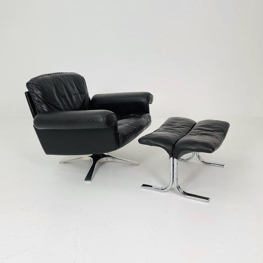 Mid Century De Sede "DS-31" armchair & ottoman in chocolate brown, Switzerland 1970s