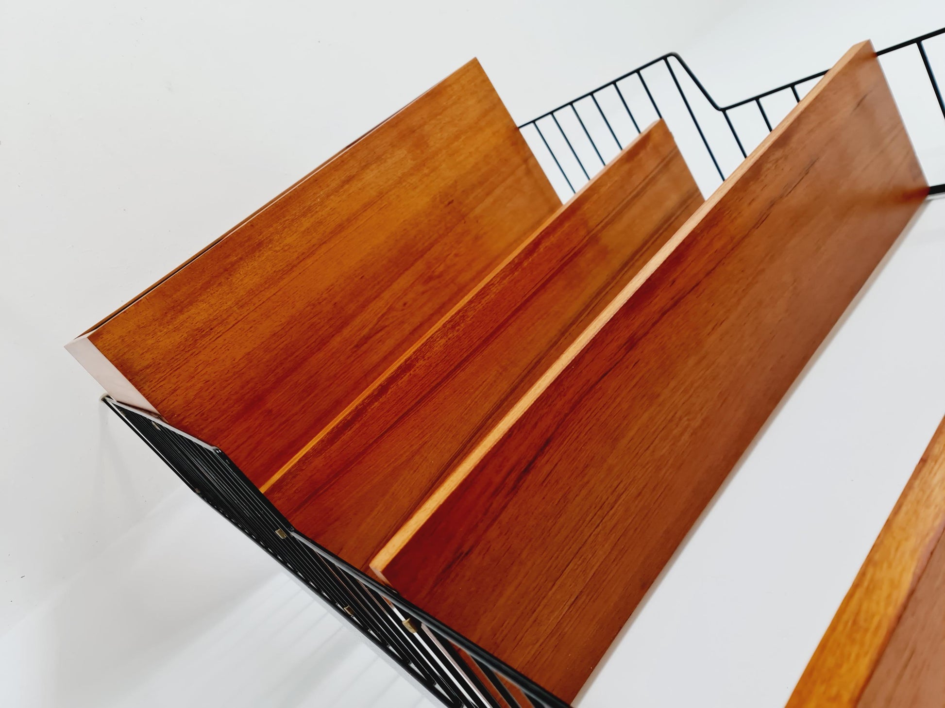 Wall-mounted original Swedish string shelf-system, drawers, bookcase teak wood by Nils & Kajsa Strinning, 1960s