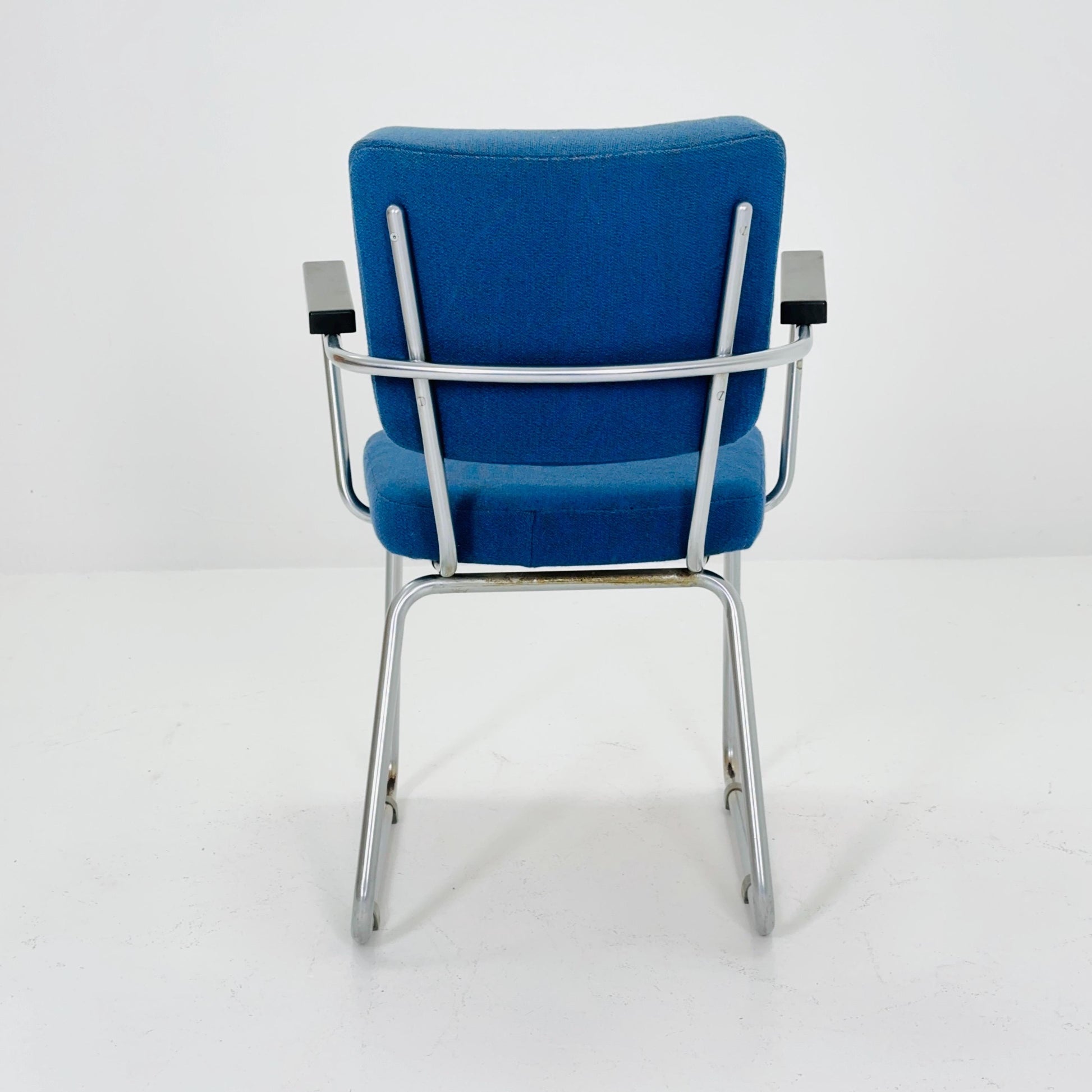 Vintage Gispen Hoffmann Model 352 Armchair – Dutch Mid Century Design, Blue Upholstery, Chrome Frame 1950s
