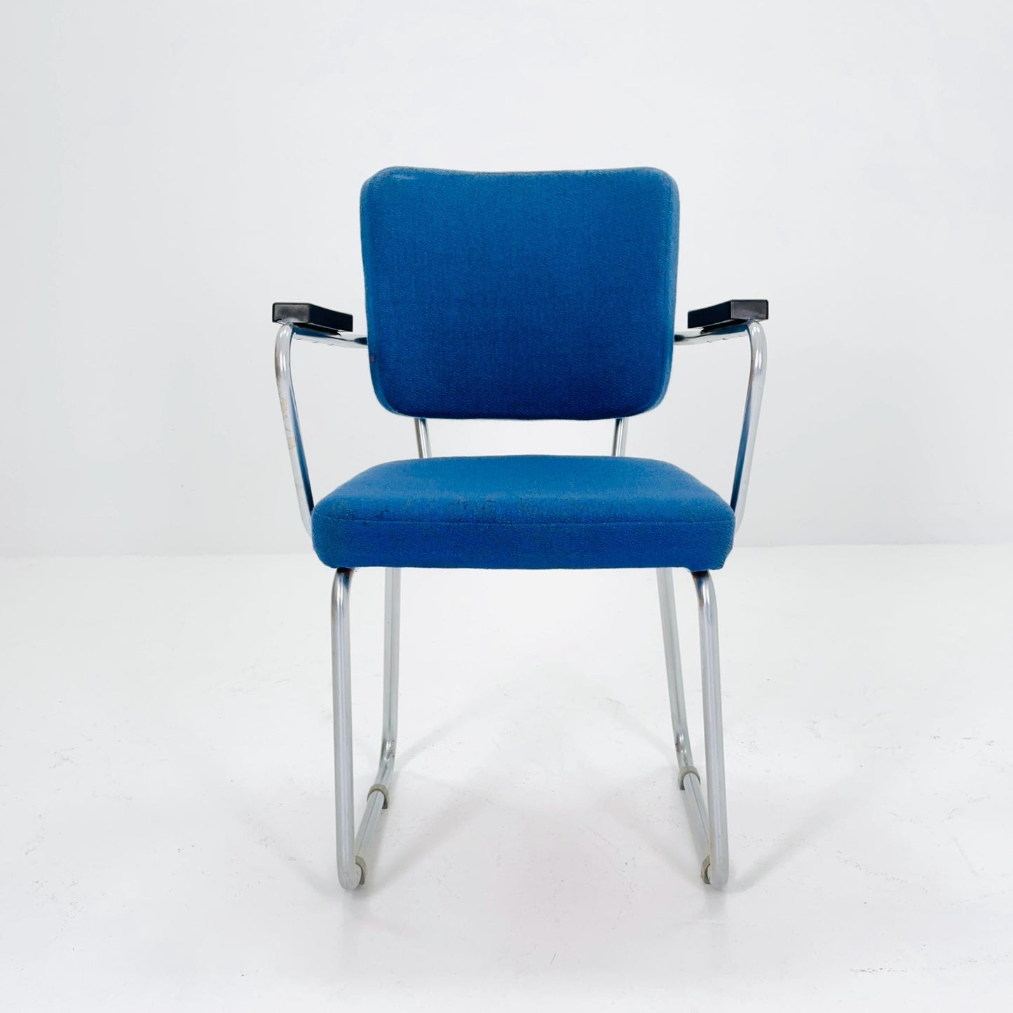 Vintage Gispen Hoffmann Model 352 Armchair – Dutch Mid Century Design, Blue Upholstery, Chrome Frame 1950s
