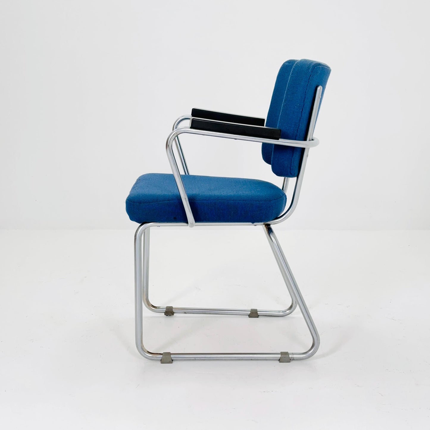 Vintage Gispen Hoffmann Model 352 Armchair – Dutch Mid Century Design, Blue Upholstery, Chrome Frame 1950s