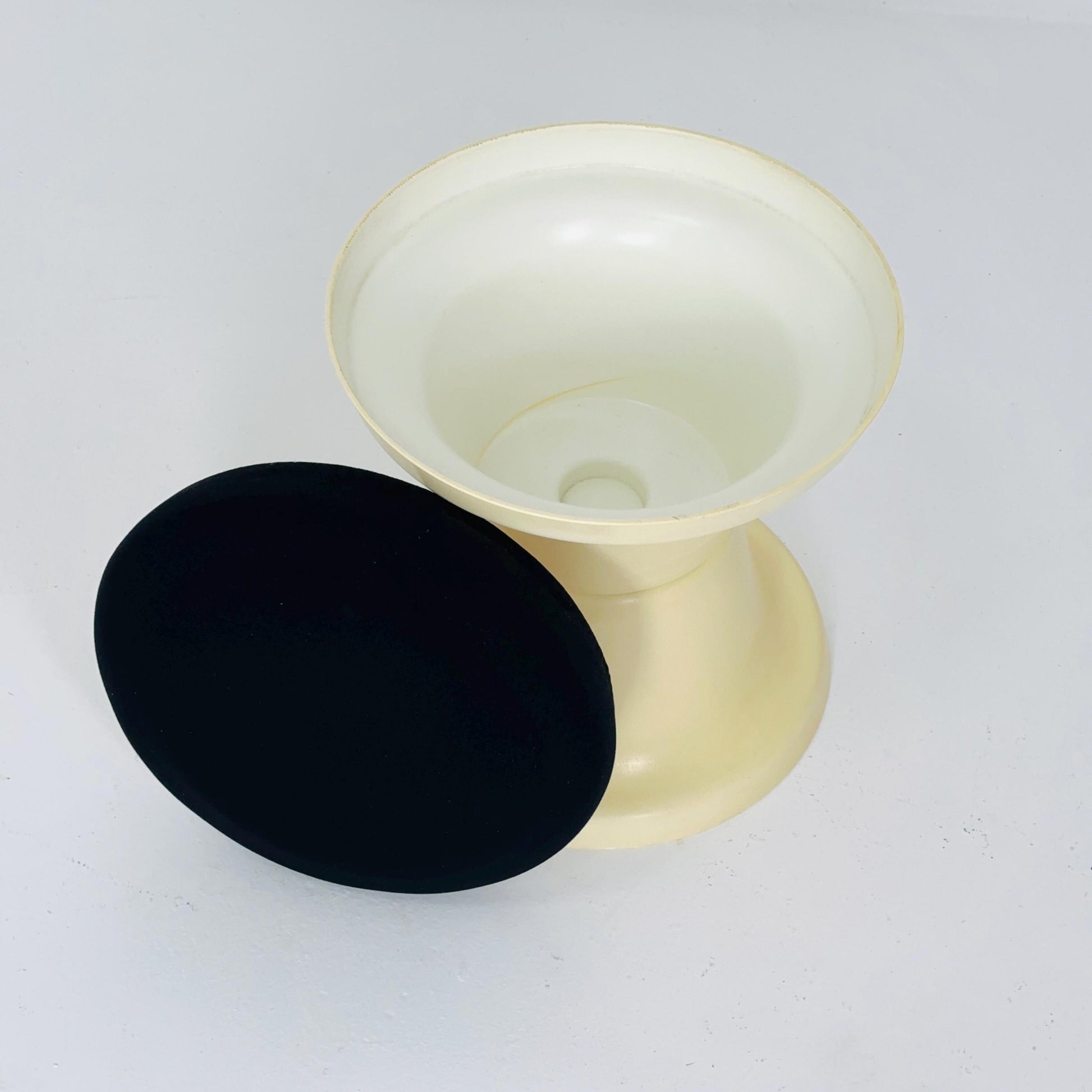 Space Age Plastic Hourglass Stool in Cream with Black Minimalist Accent Seat 1970s