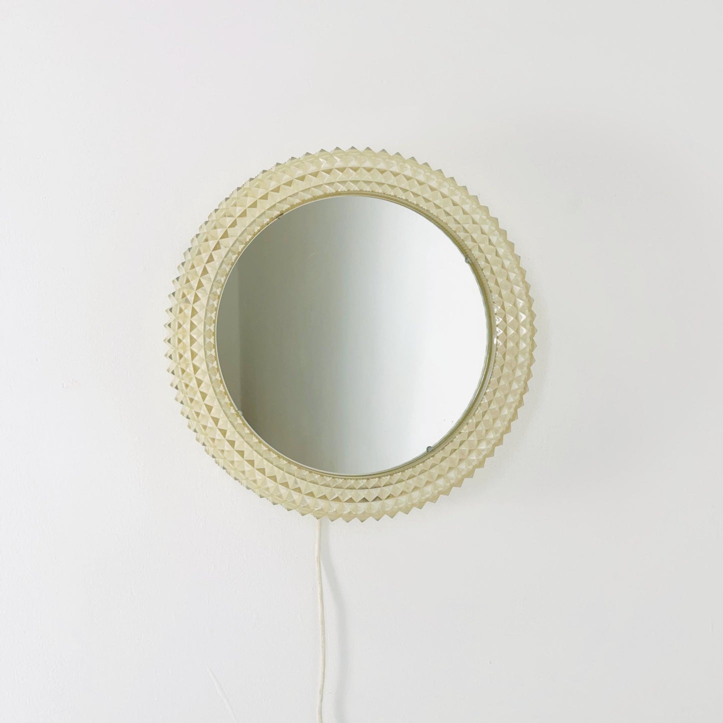Mid-Century Modern Wall Mirror with Backlight | 1970s Textured Acrylic | Vintage Ambient Lighting