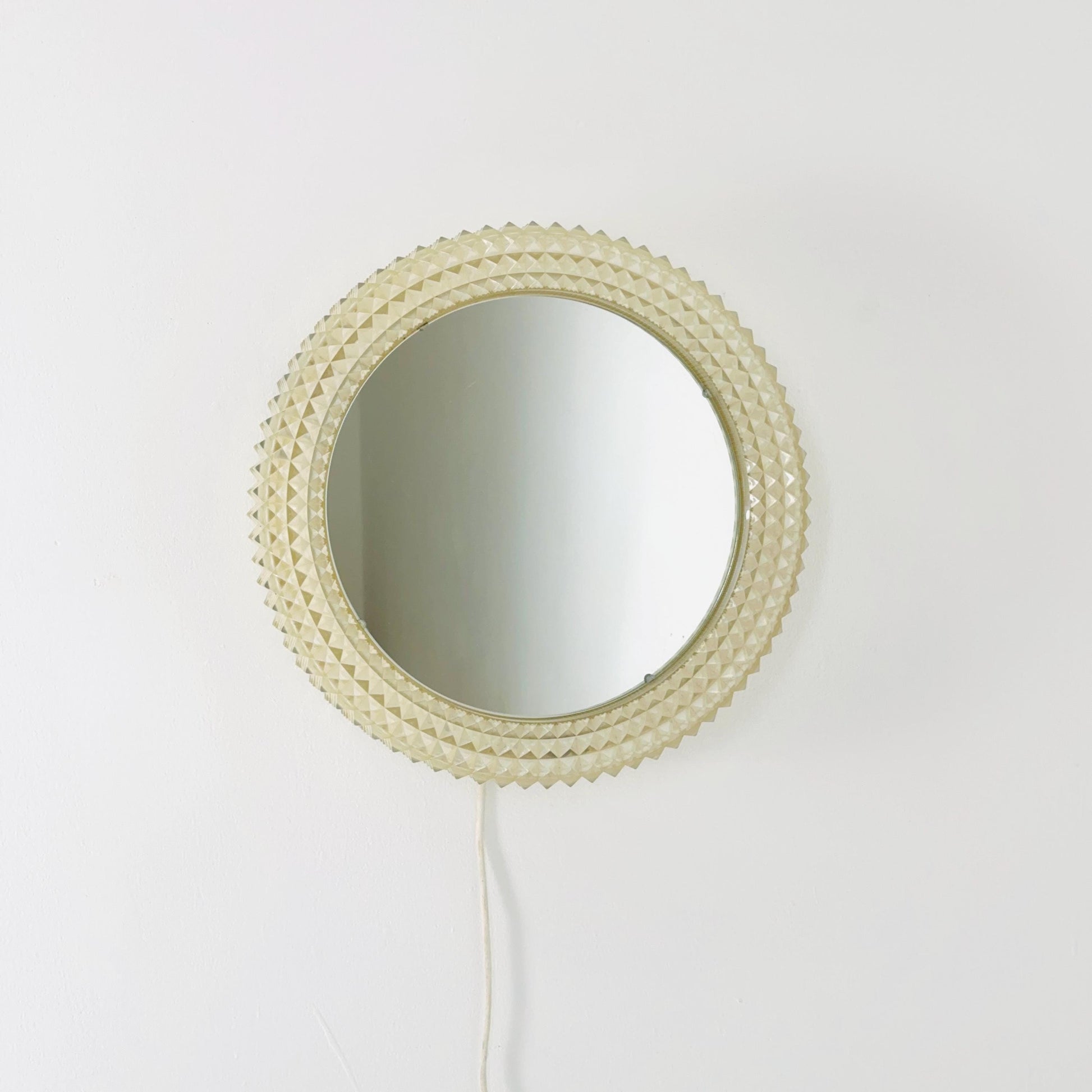 Mid-Century Modern Wall Mirror with Backlight | 1970s Textured Acrylic | Vintage Ambient Lighting