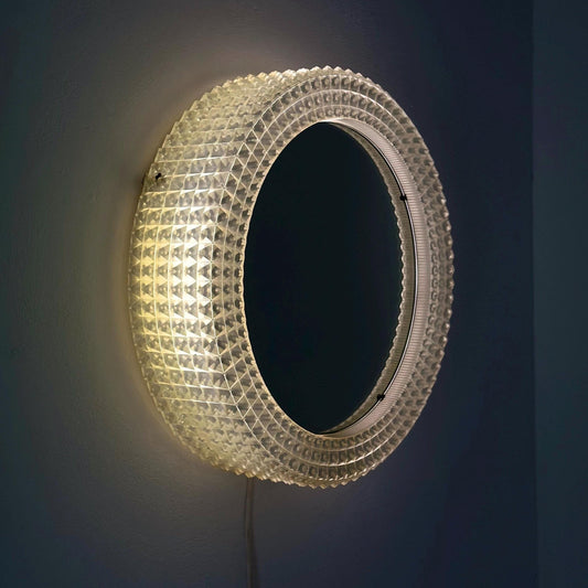 Mid-Century Modern Wall Mirror with Backlight | 1970s Textured Acrylic | Vintage Ambient Lighting