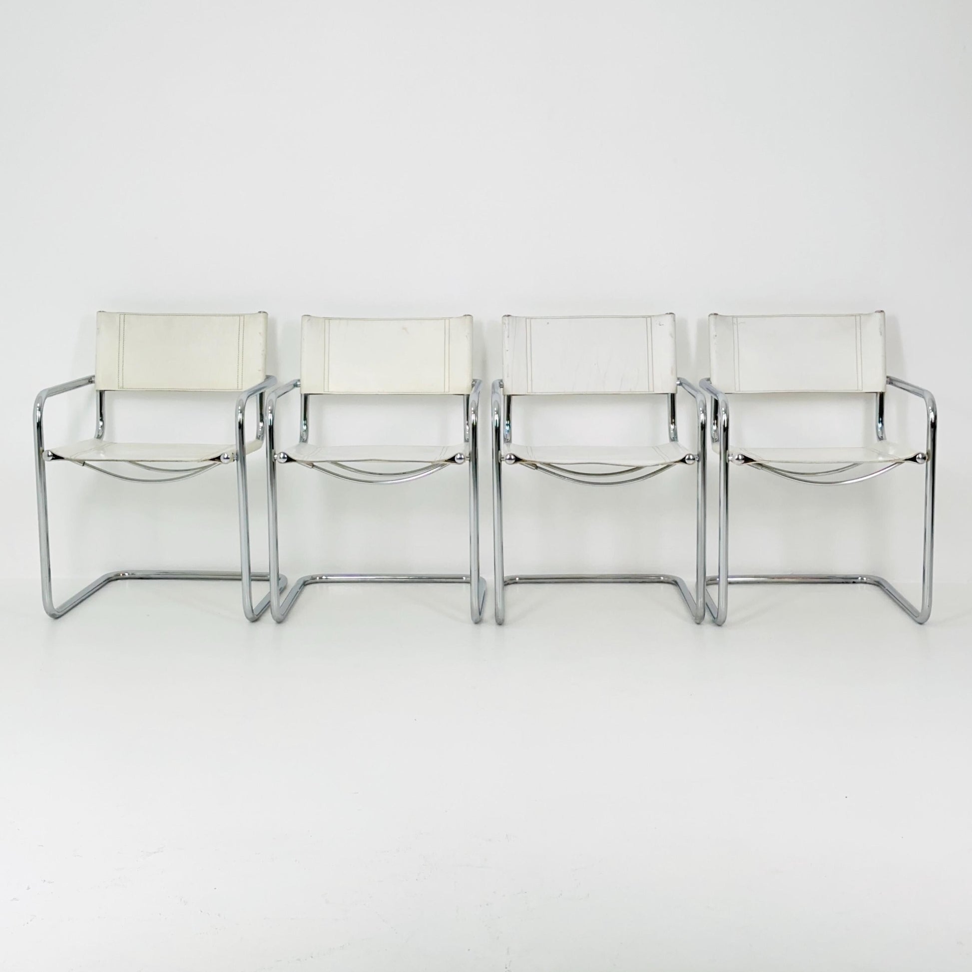 Set of 4 Centro Studi white arm chairs by Mart Stam & Marcel Breuer for Fasem italy, 1980s