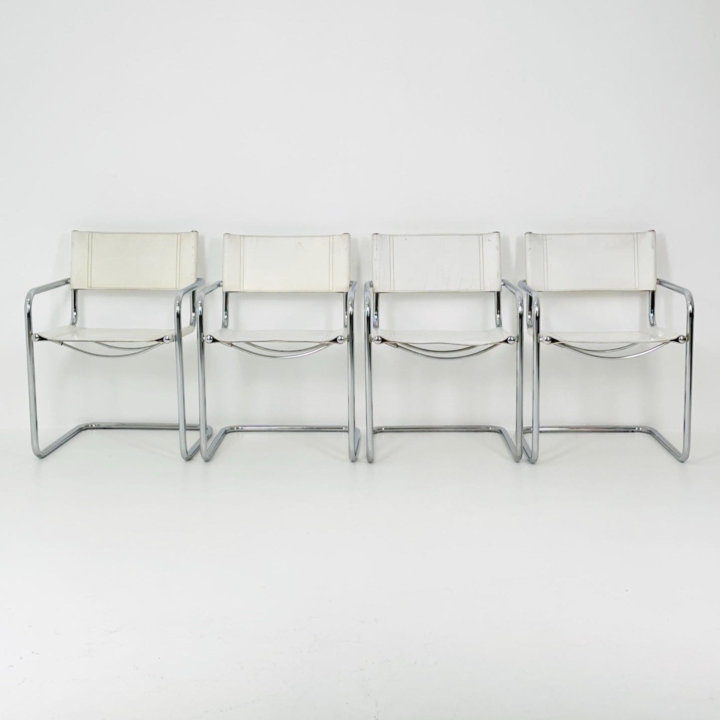 Set of 4 Centro Studi white arm chairs by Mart Stam & Marcel Breuer for Fasem italy, 1980s