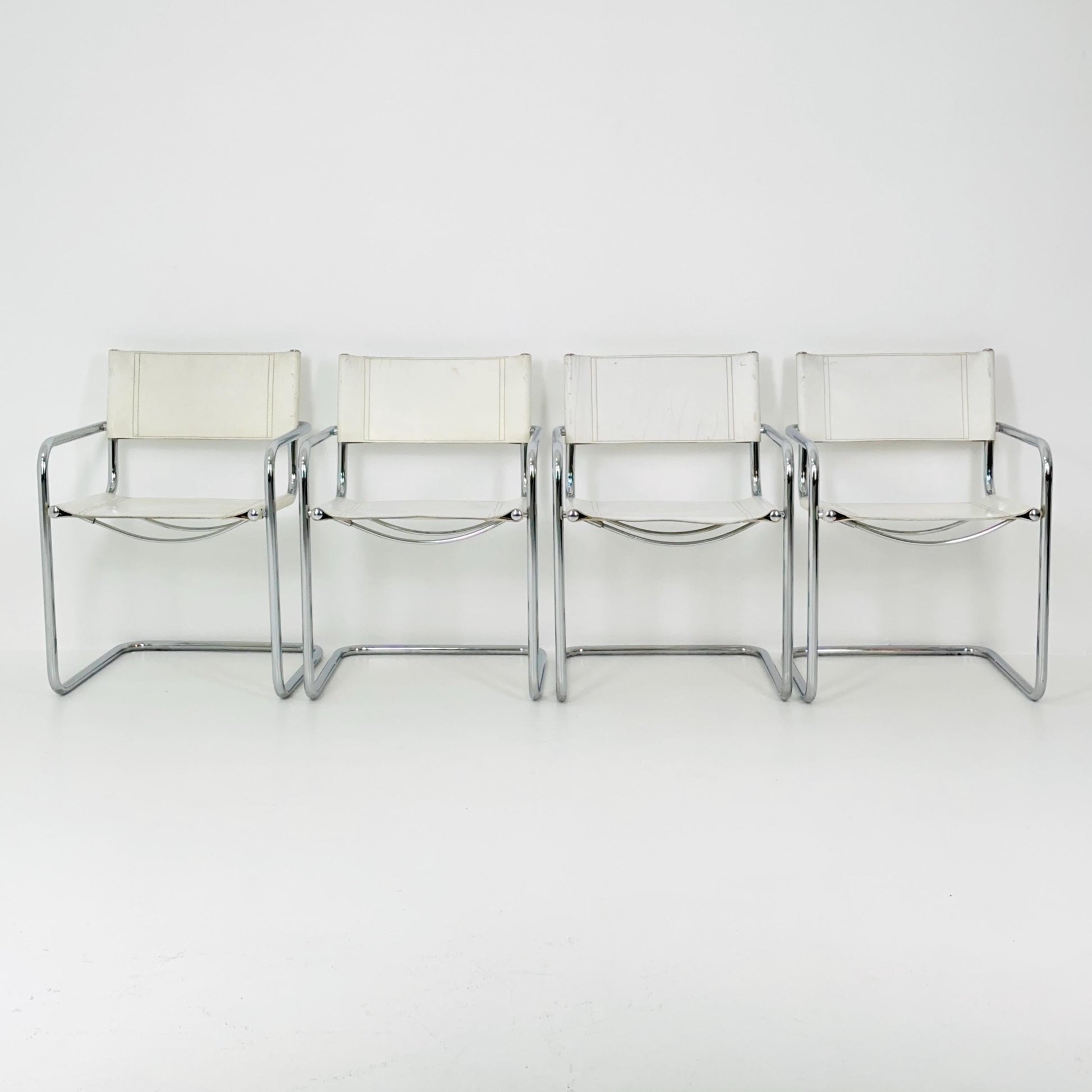 Set of 4 Centro Studi white arm chairs by Mart Stam & Marcel Breuer for Fasem italy, 1980s
