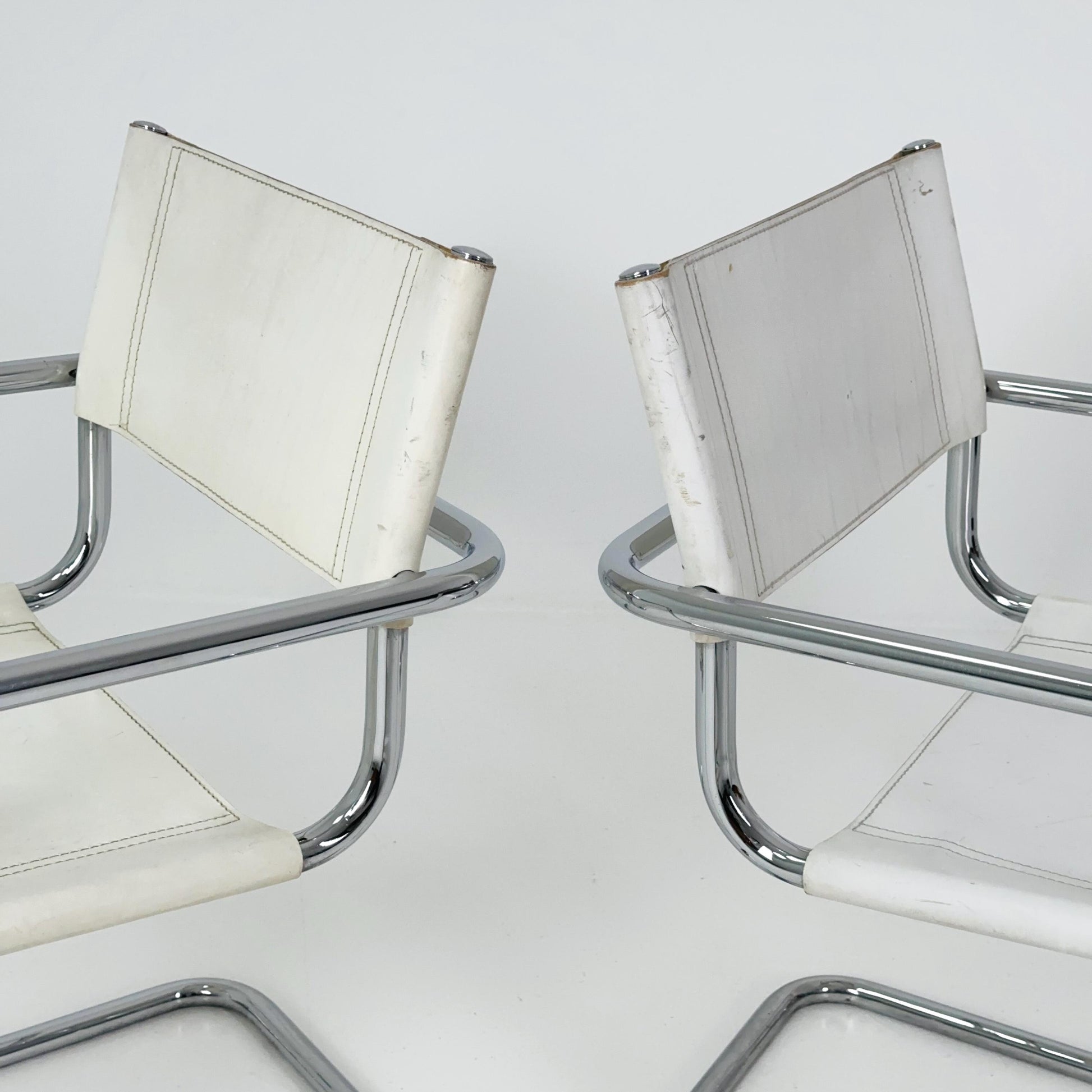 Set of 4 Centro Studi white arm chairs by Mart Stam & Marcel Breuer for Fasem italy, 1980s