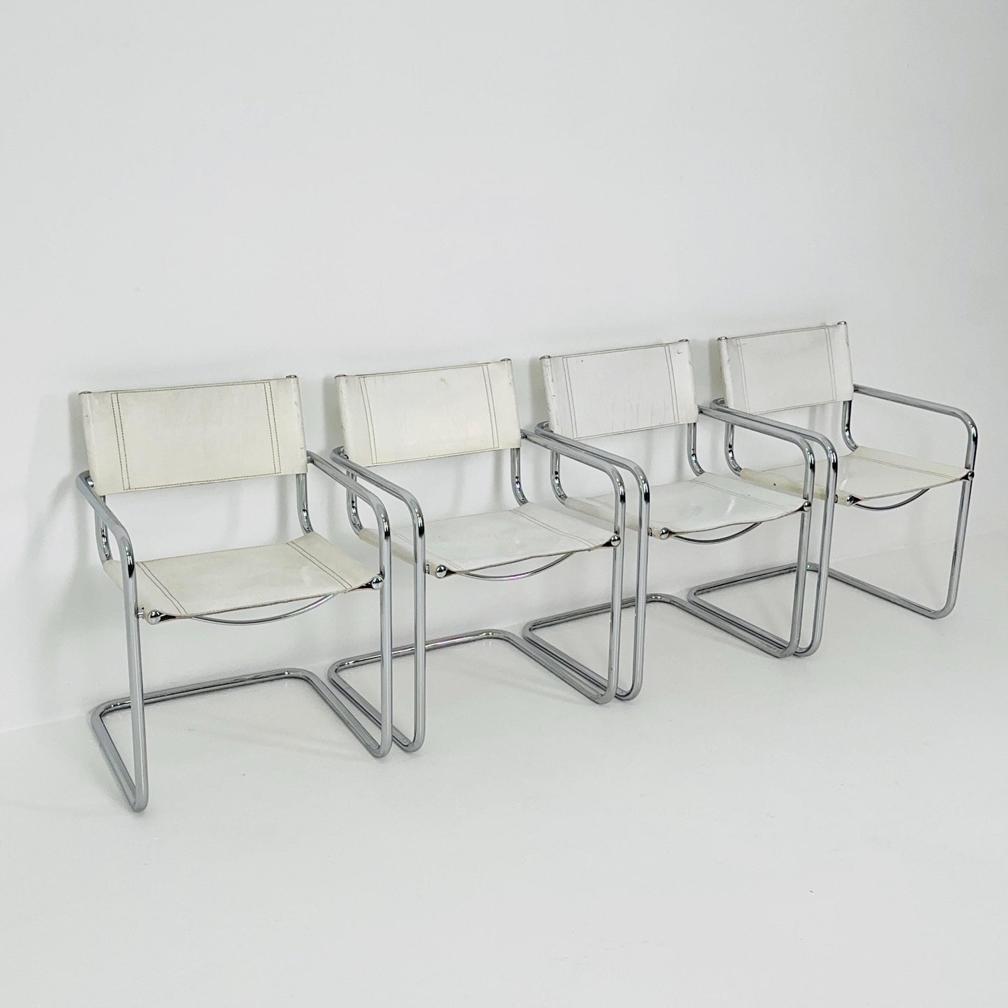 Set of 4 Centro Studi white arm chairs by Mart Stam & Marcel Breuer for Fasem italy, 1980s