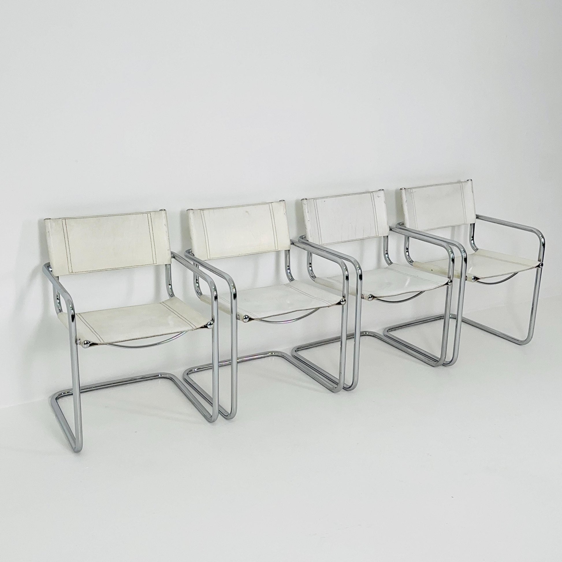 Set of 4 Centro Studi white arm chairs by Mart Stam & Marcel Breuer for Fasem italy, 1980s