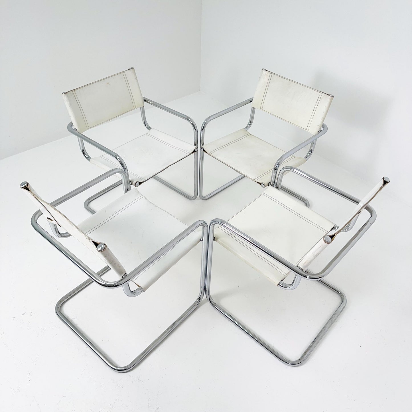 Set of 4 Centro Studi white arm chairs by Mart Stam & Marcel Breuer for Fasem italy, 1980s