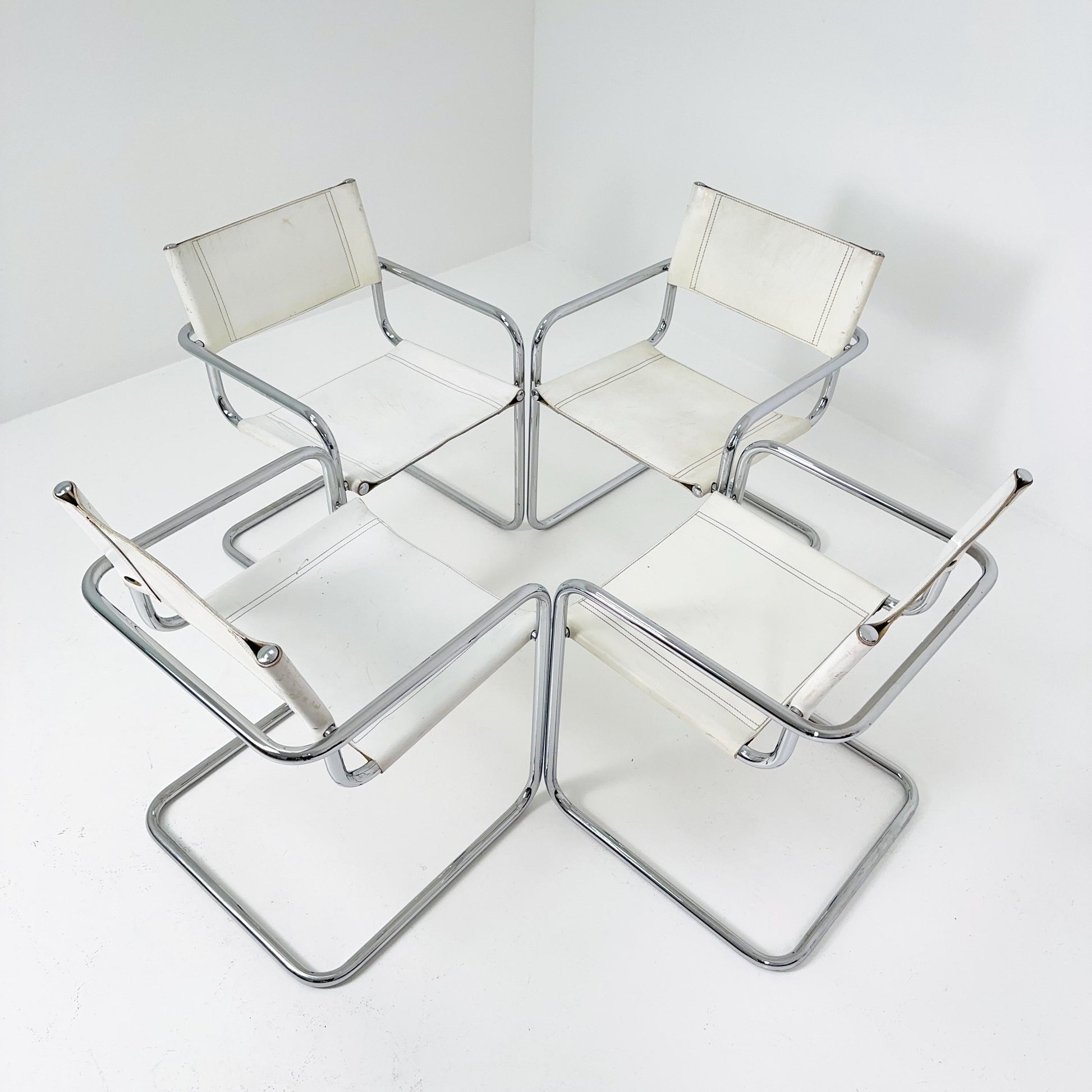 Set of 4 Centro Studi white arm chairs by Mart Stam & Marcel Breuer for Fasem italy, 1980s